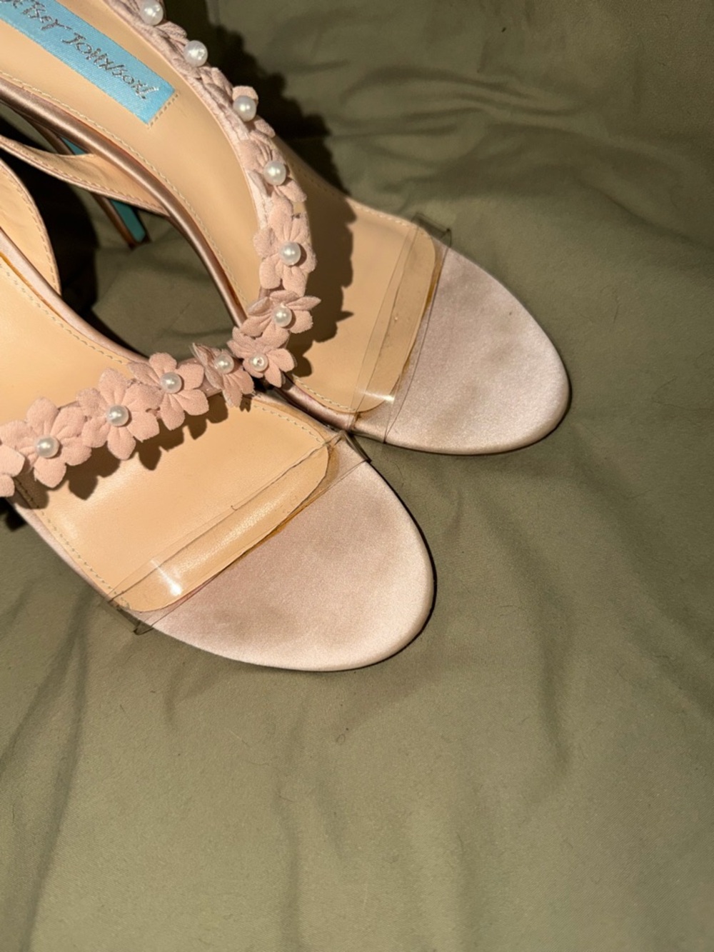 Blue by Betsey Johnson Blush Pink Floral Embellished Slingback Heels Bridal - Picture 5 of 7